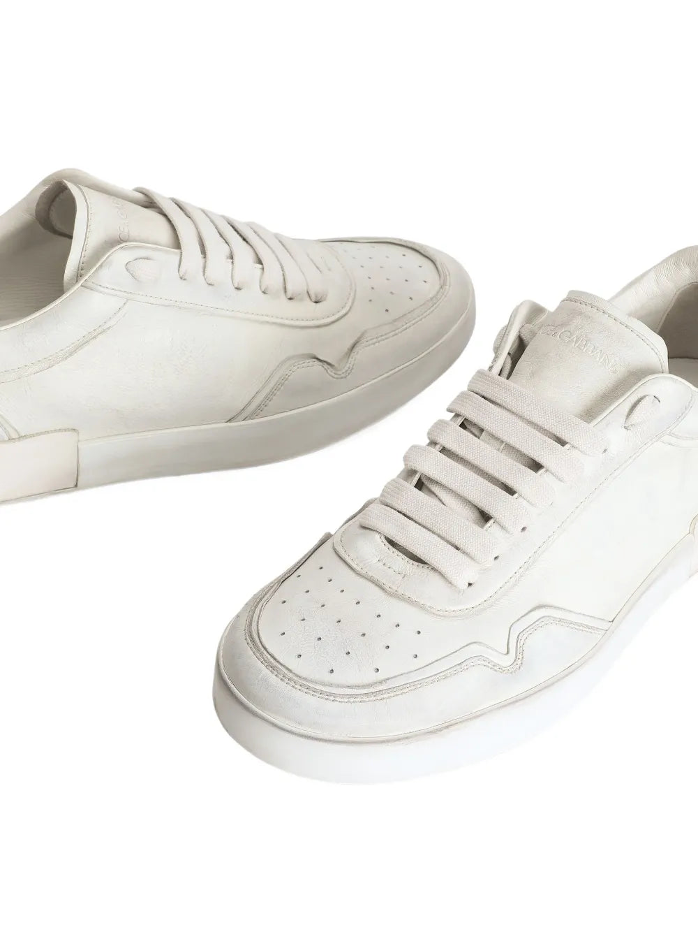 Dolce & Gabbana white leather lace-up trainers, perforated toe and panel stitching