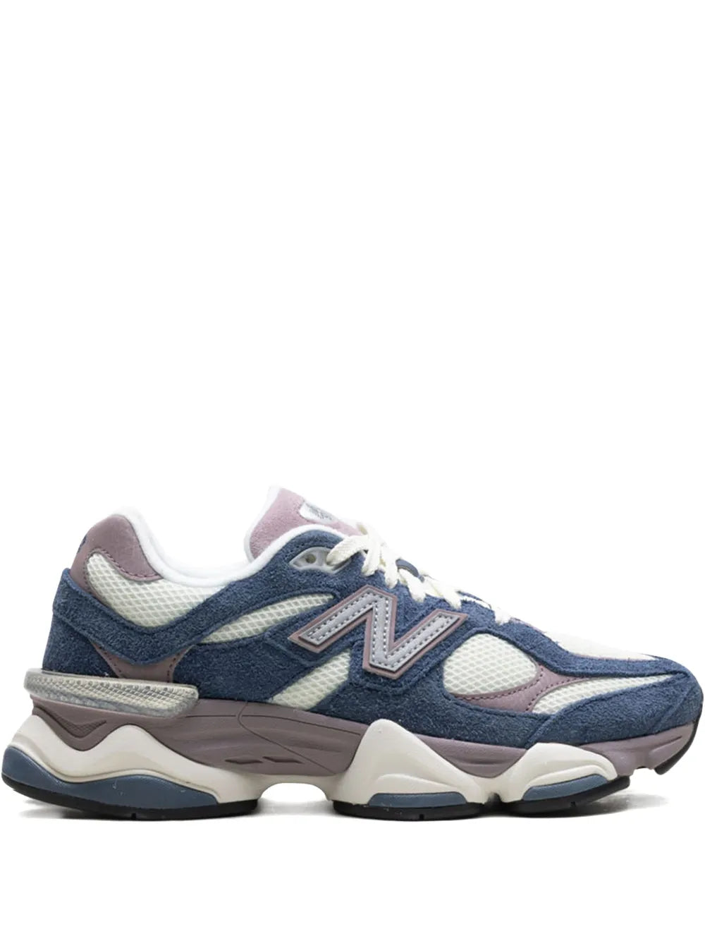 New Balance 9060 navy and ice wine sneakers, lace-up with cushioned midsole