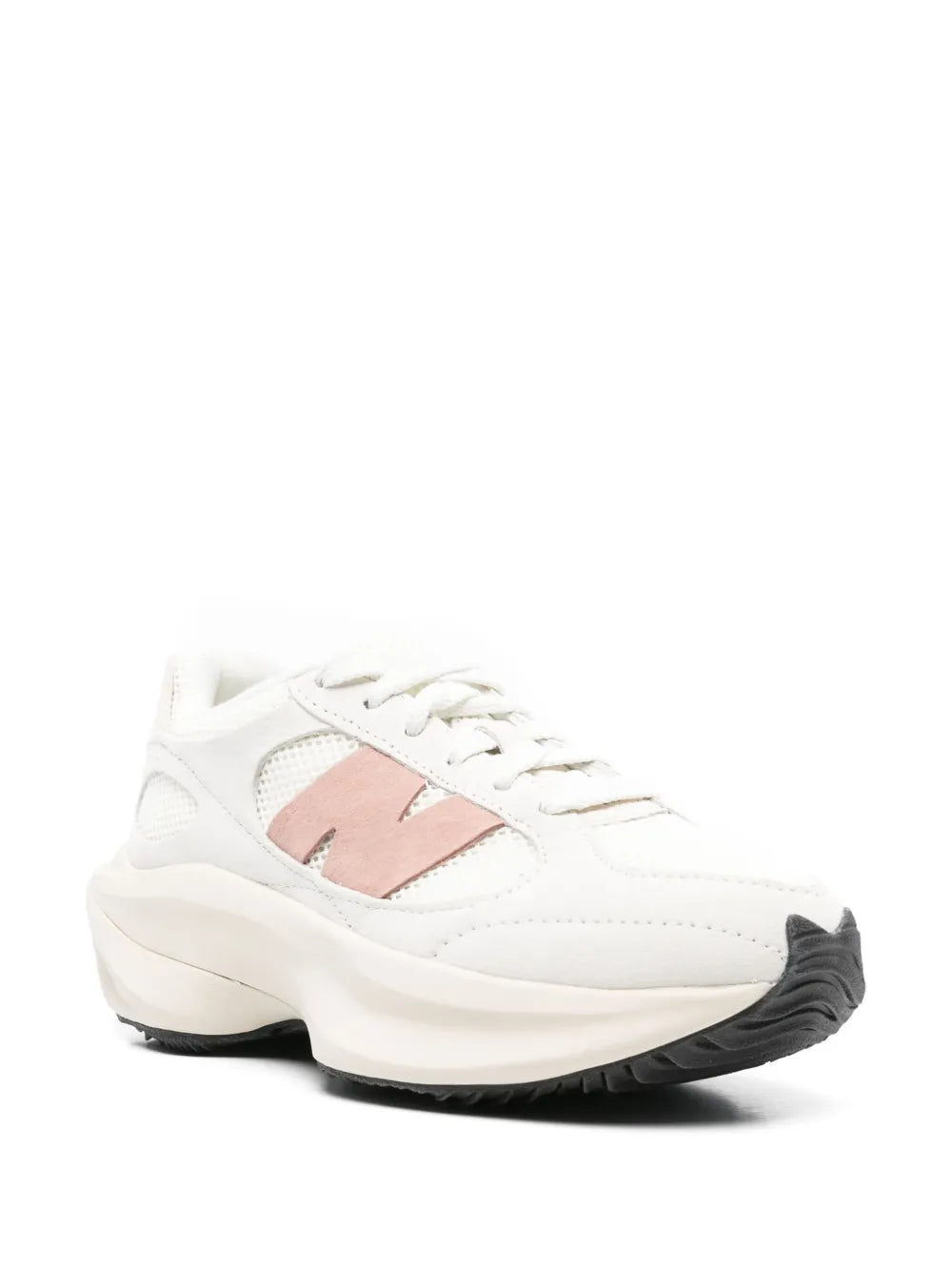 White New Balance WRP(D) runner sneaker with lace-up front and pink quarter panel