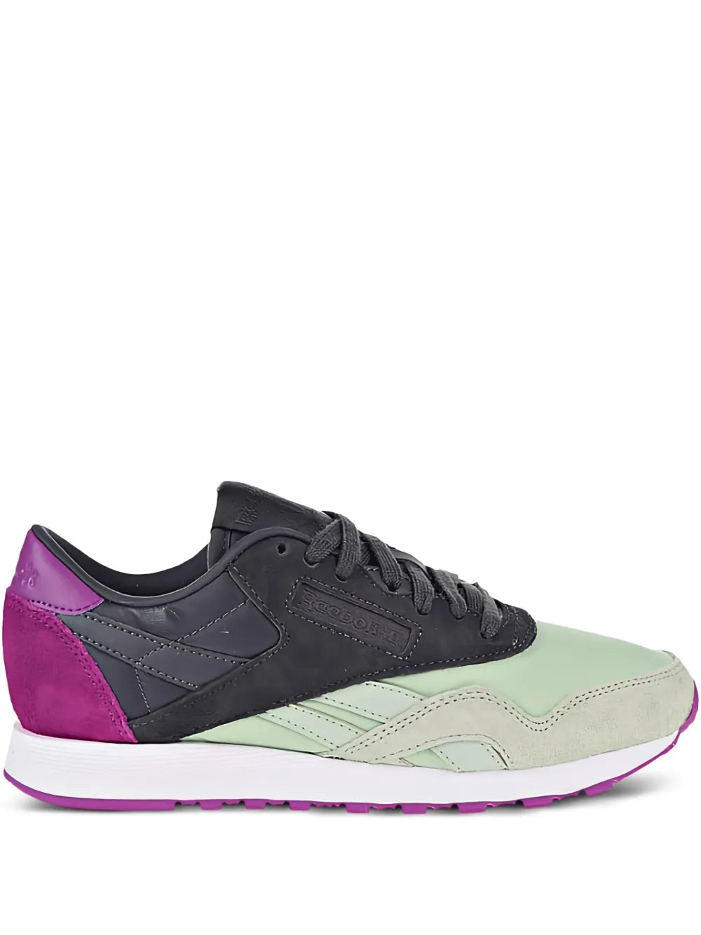Reebok Classic nylon sneakers, black upper with purple and mint panels