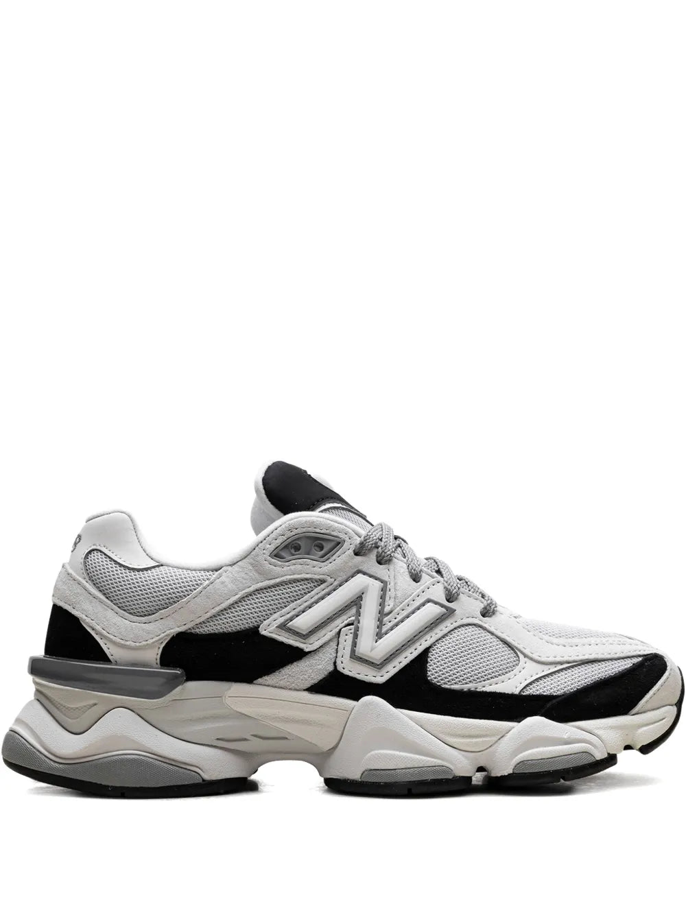 Light grey and black lace-up sneakers with cushioned rocker sole