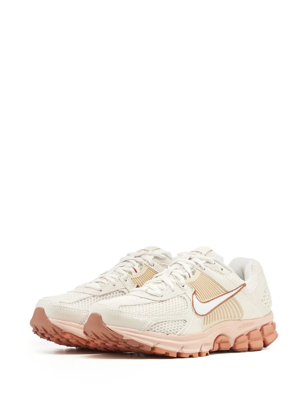 White running sneakers, orange swoosh, mesh upper, thick cushioned sole