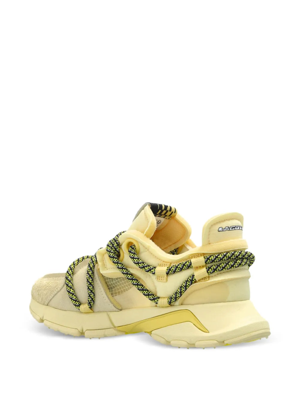 Yellow Lacoste mesh-panel sneakers with green striped laces and thick sole