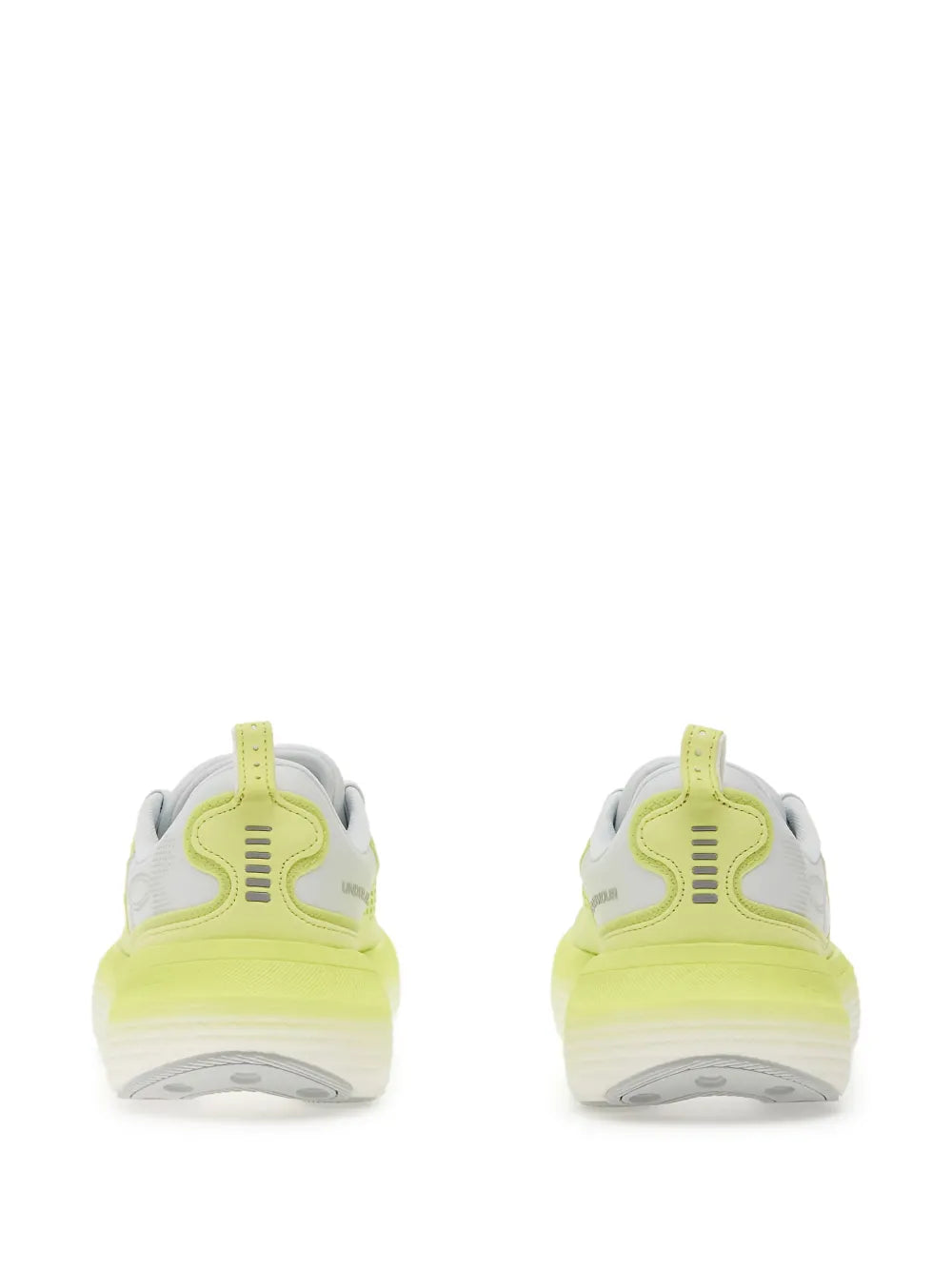 Lime green mesh running shoe with white heel and strap detail