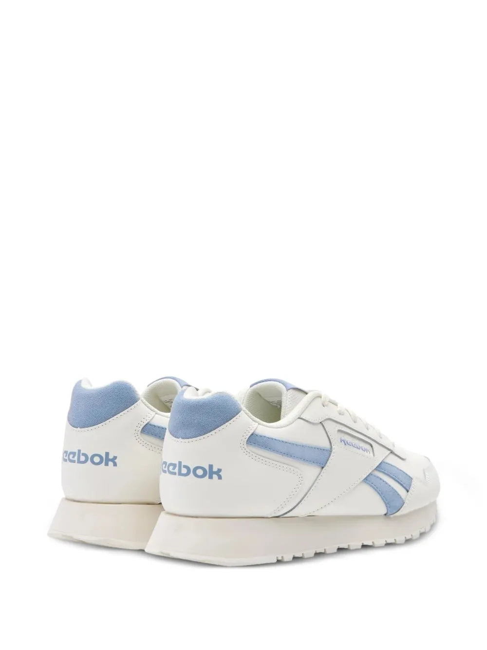 Reebok Glide low-top sneakers: white back, light-blue heel tabs, padded collar