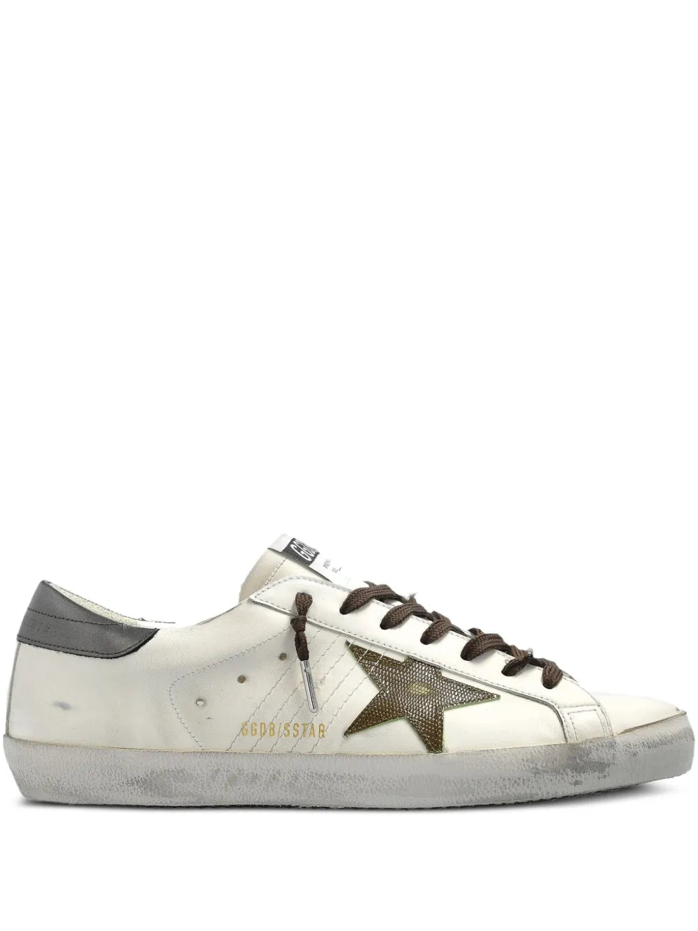 Golden Goose Super Star sneaker, white leather with gold star, brown laces, gray heel tab