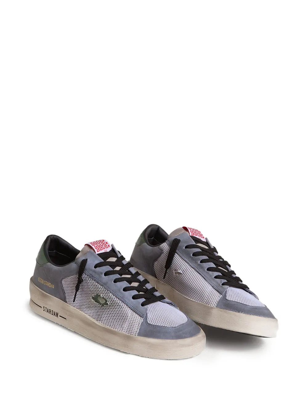 Golden Goose Stardan low-top sneakers, pair view with light blue upper, dark laces, beige sole
