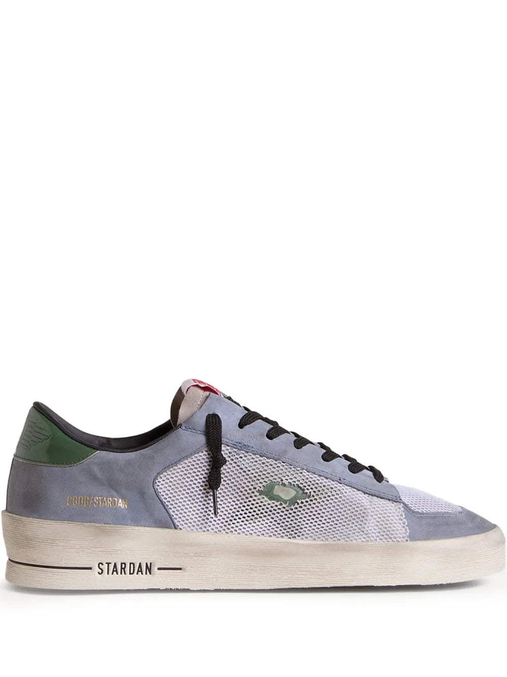 Golden Goose Stardan low-top sneakers, light blue mesh with dark laces and green heel patch
