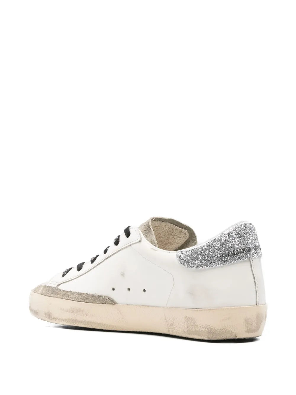Golden Goose Super Star sneaker, white leather with glitter heel tab and beige sole