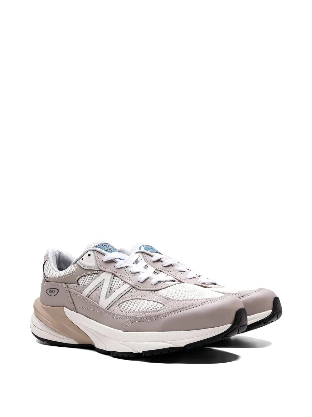 New Balance 990V6 sneakers, 3/4 front view, light mushroom and moonrock