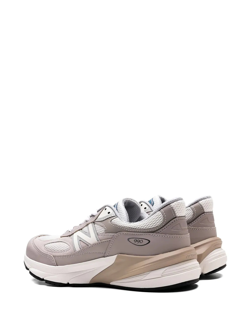 New Balance 990V6 sneakers, angled side view with padded collar, light mushroom