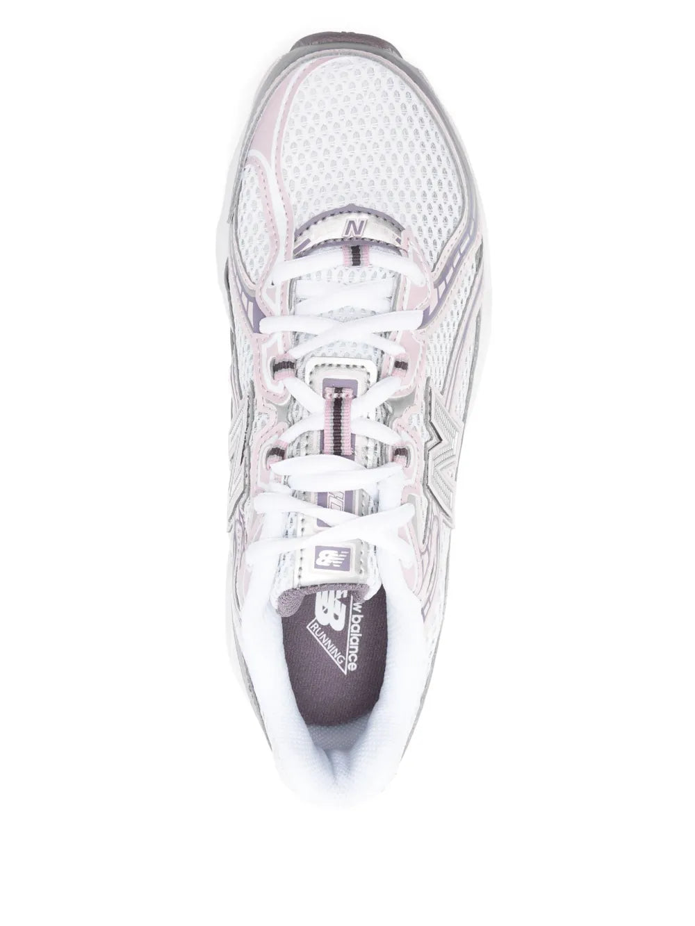 White New Balance 740 sneaker interior view with tongue and laces