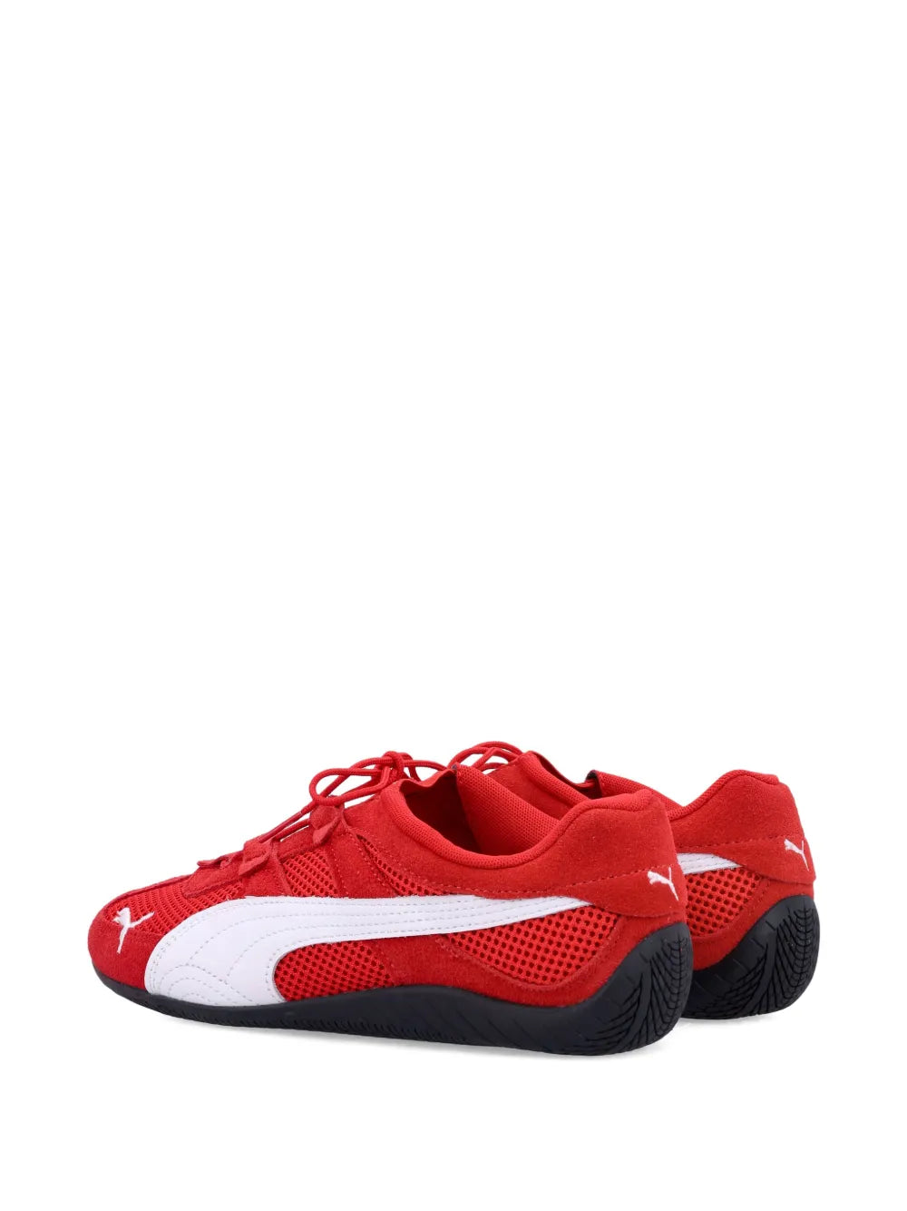 Red mesh athletic sneaker with white mid-panel, PUMA logo, black heel section