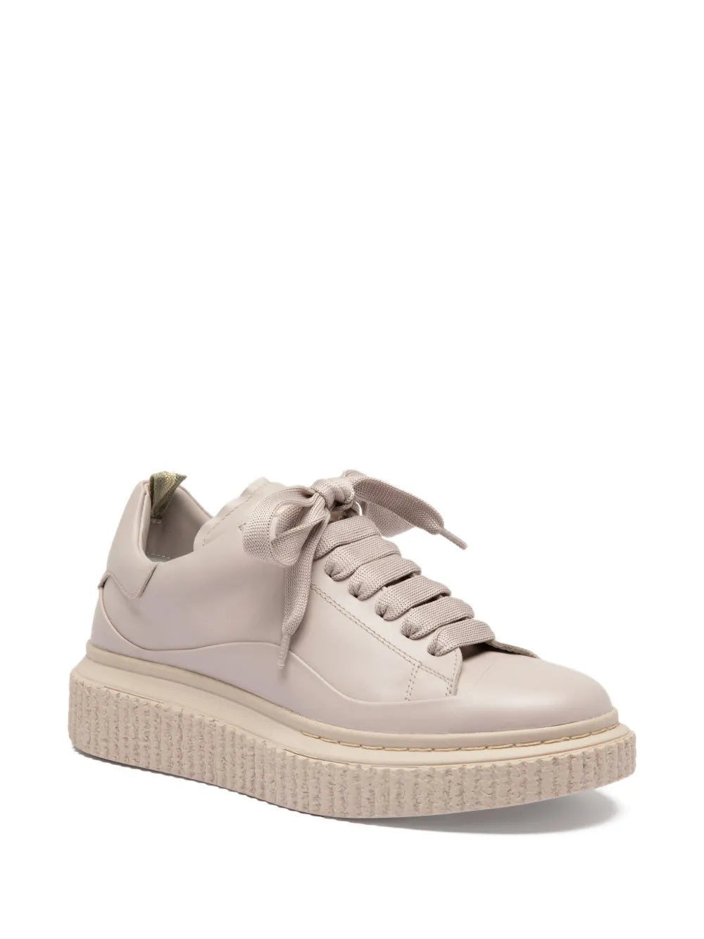Beige leather lace-up sneakers on textured platform sole