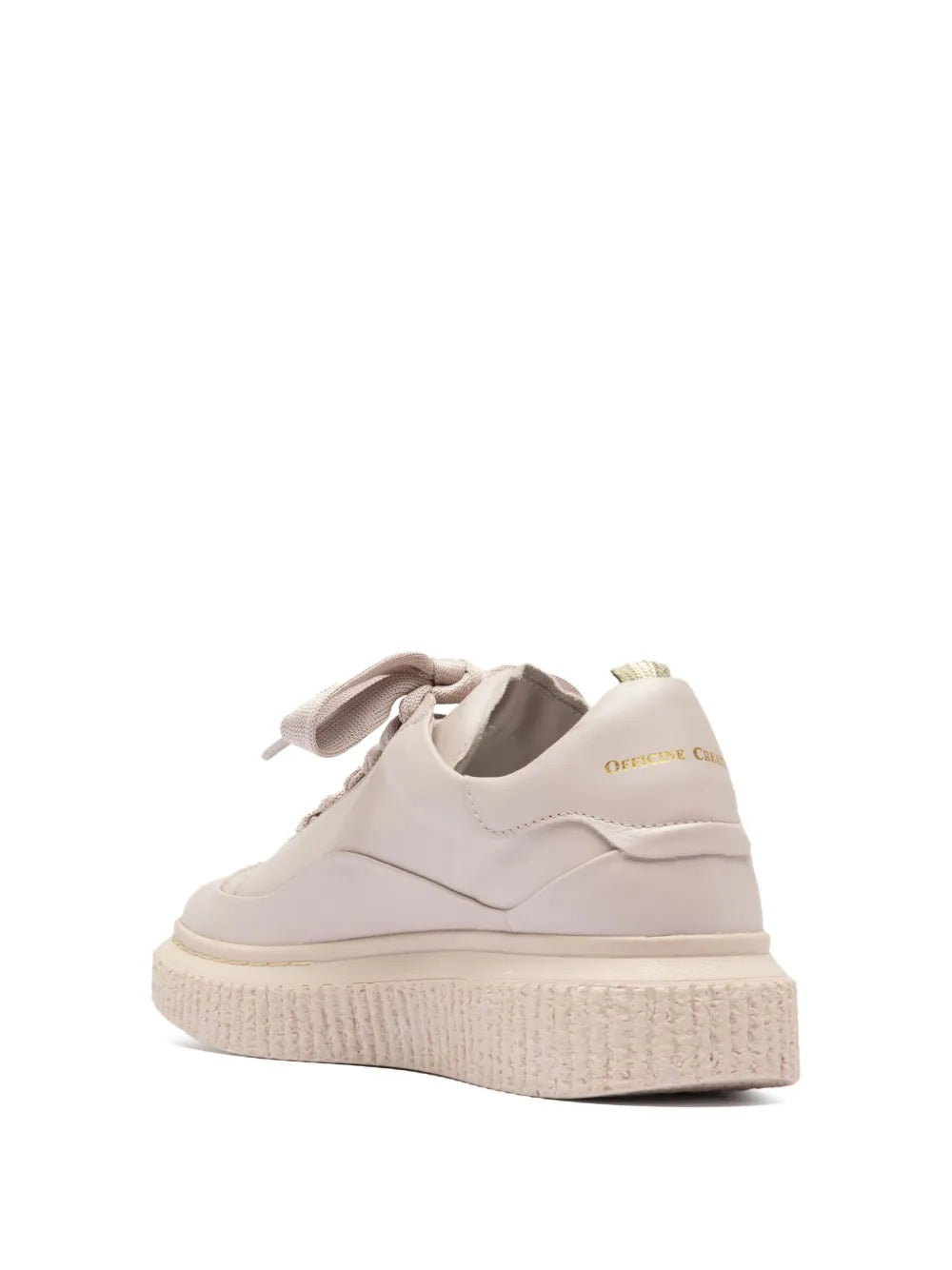 Beige leather sneakers with lace-up closure and low platform sole