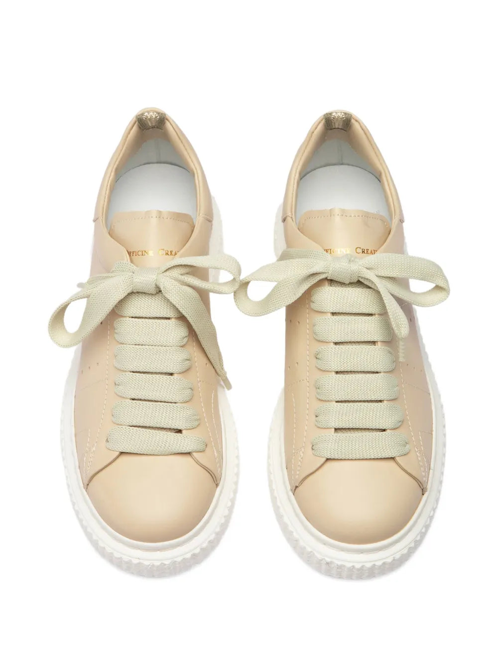 Beige lace-up sneakers with ribbon laces and cushioned tongue