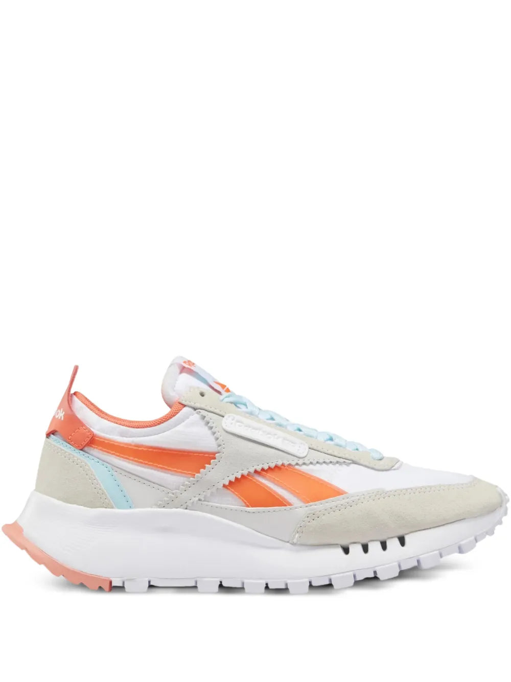 Reebok Classic Legacy low-top sneakers, white upper with orange and light blue accents