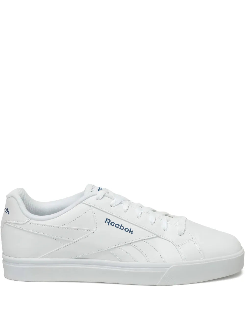 White Reebok low-top sneaker with lace-up front and side logo