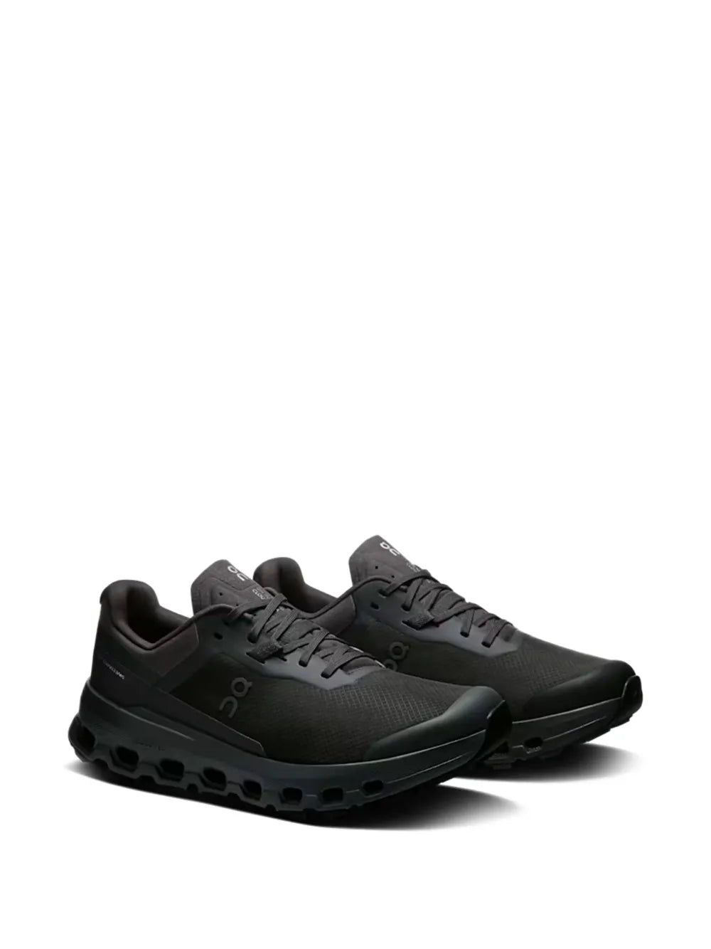 Black lace-up running shoes with mesh upper and CloudTec-style outsole pods