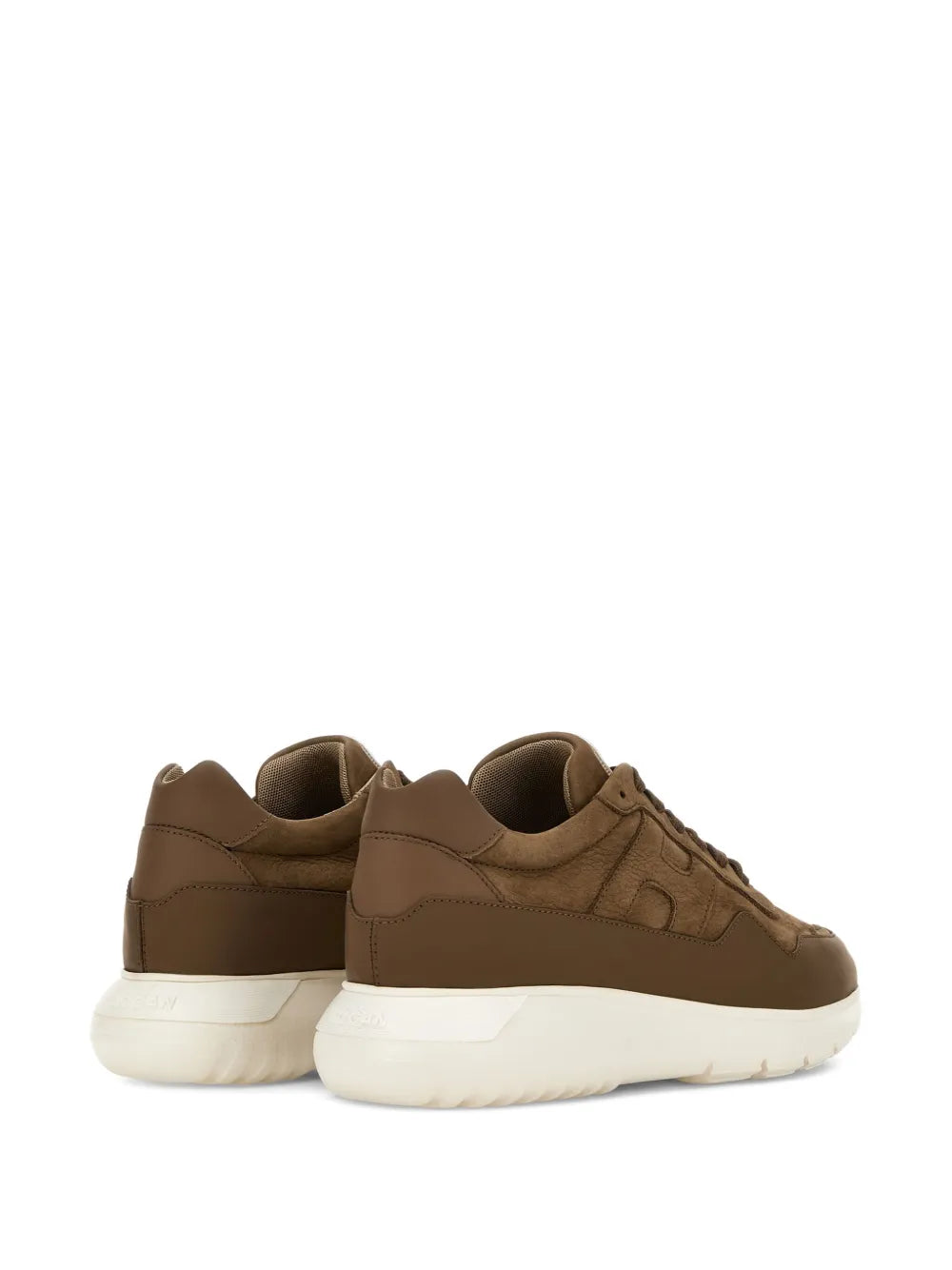 Hogan Interactive 3 sneakers, cognac brown, rear view with padded collar and white sole