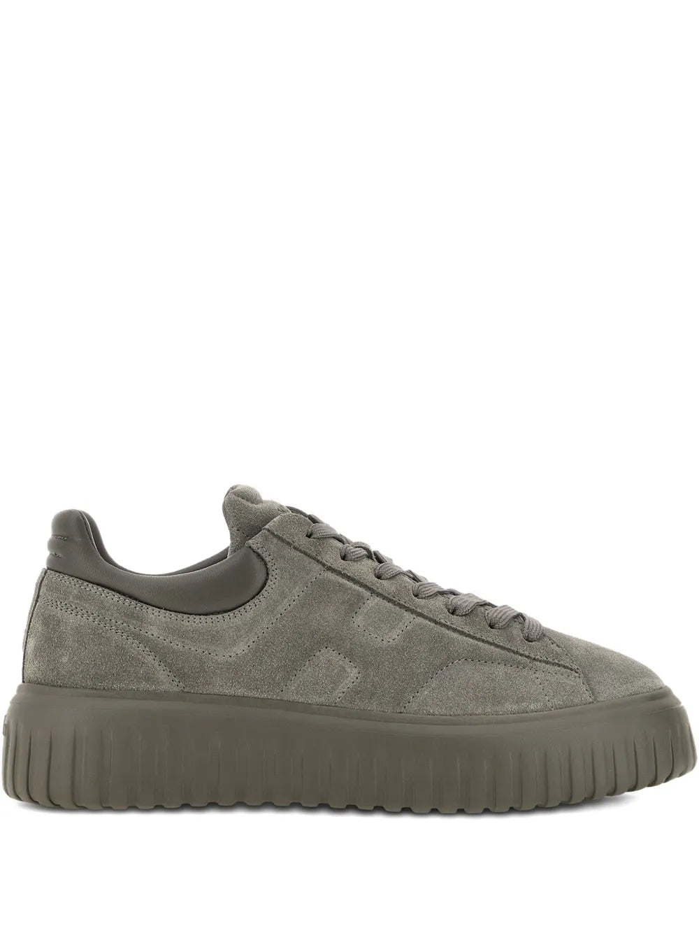 Grey Hogan H-Stripes suede sneakers, lace-up with chunky ribbed rubber sole