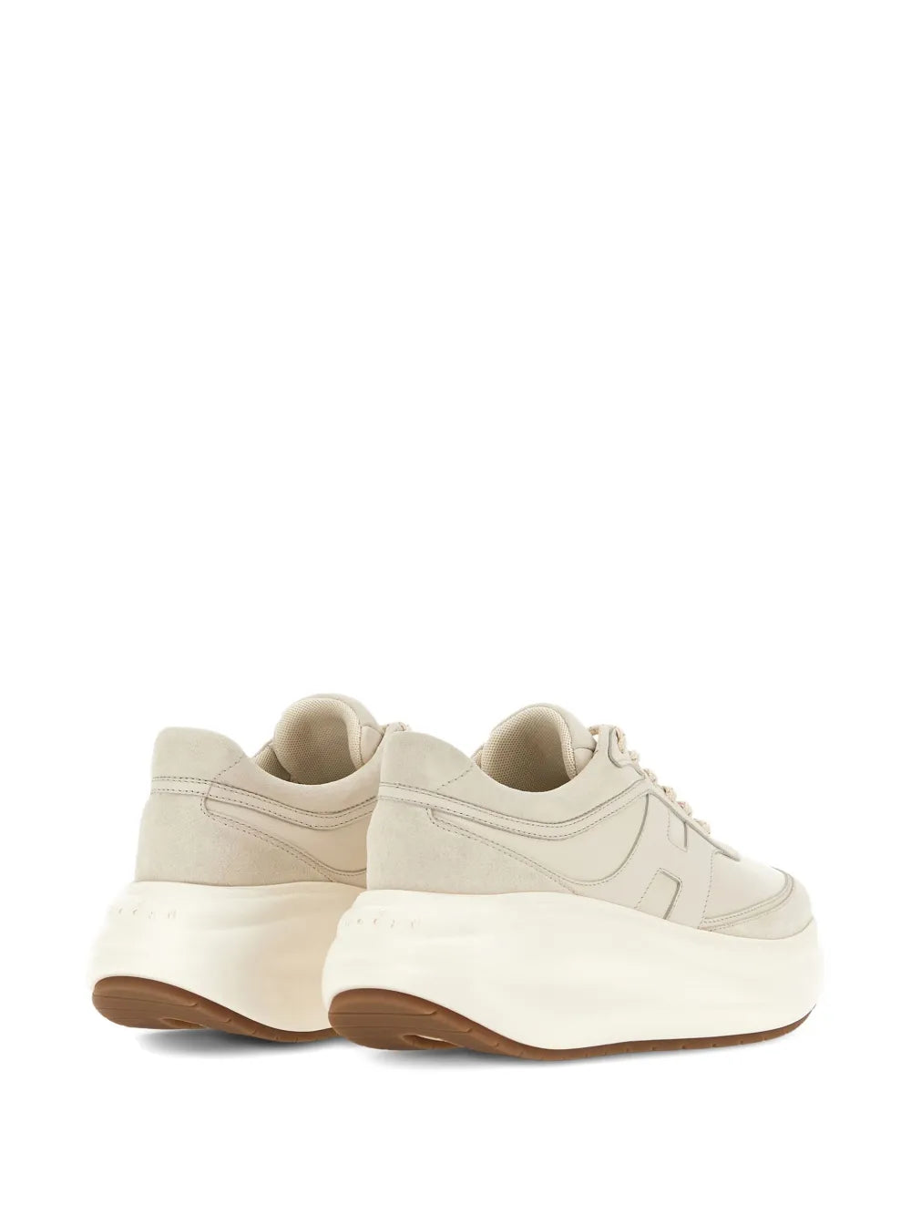 Beige Hogan chunky runner sneakers, rear view with rounded heel and thick sole