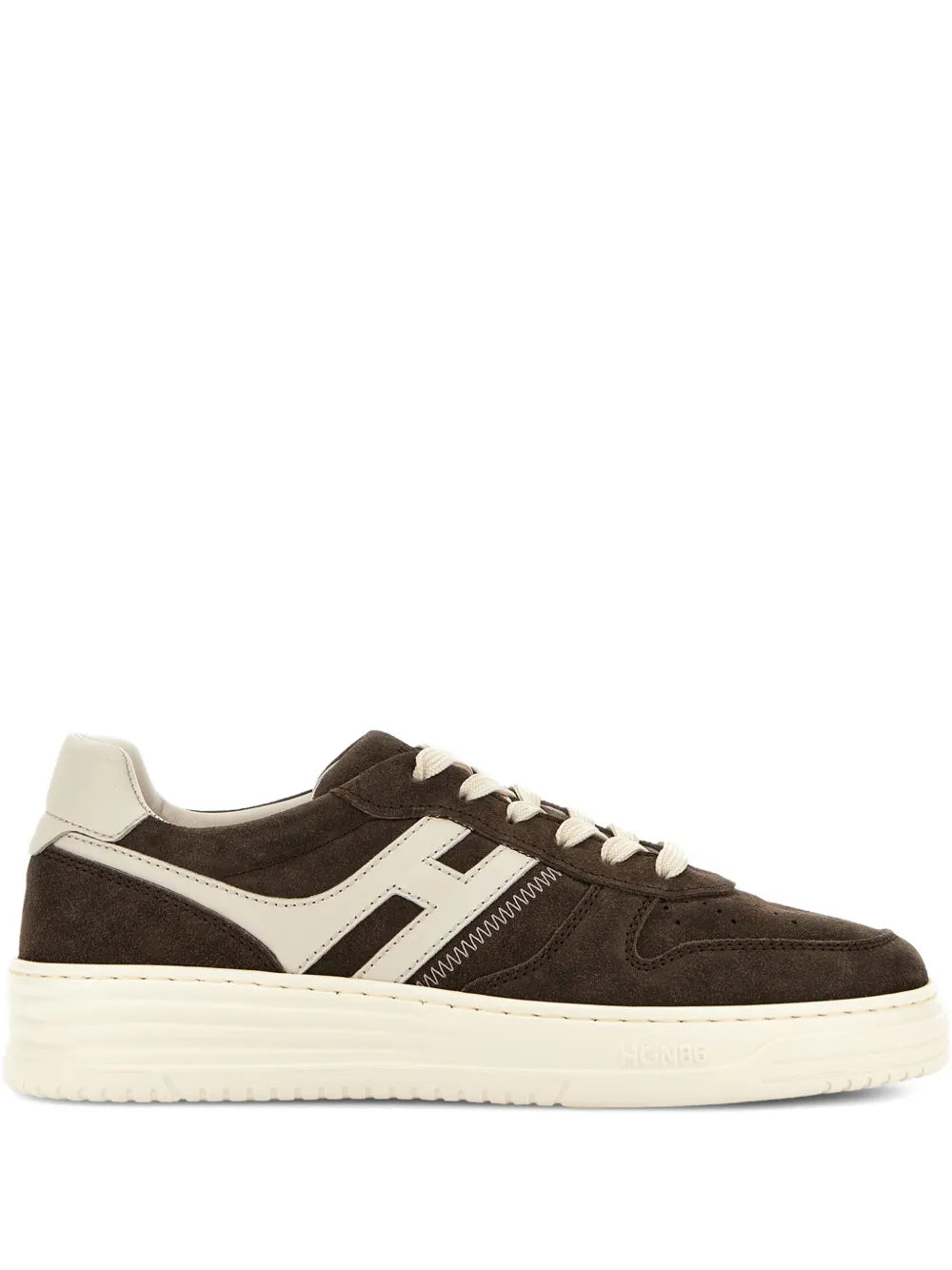 Hogan H630 sneakers, coffee-brown with white stripe, lace-up