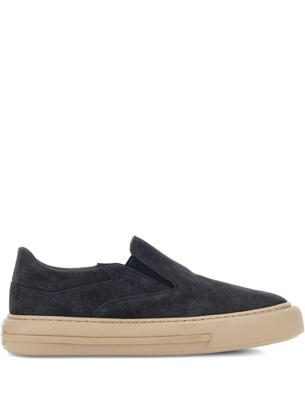 Dark navy suede Hogan H691 slip-on sneakers with beige rubber sole