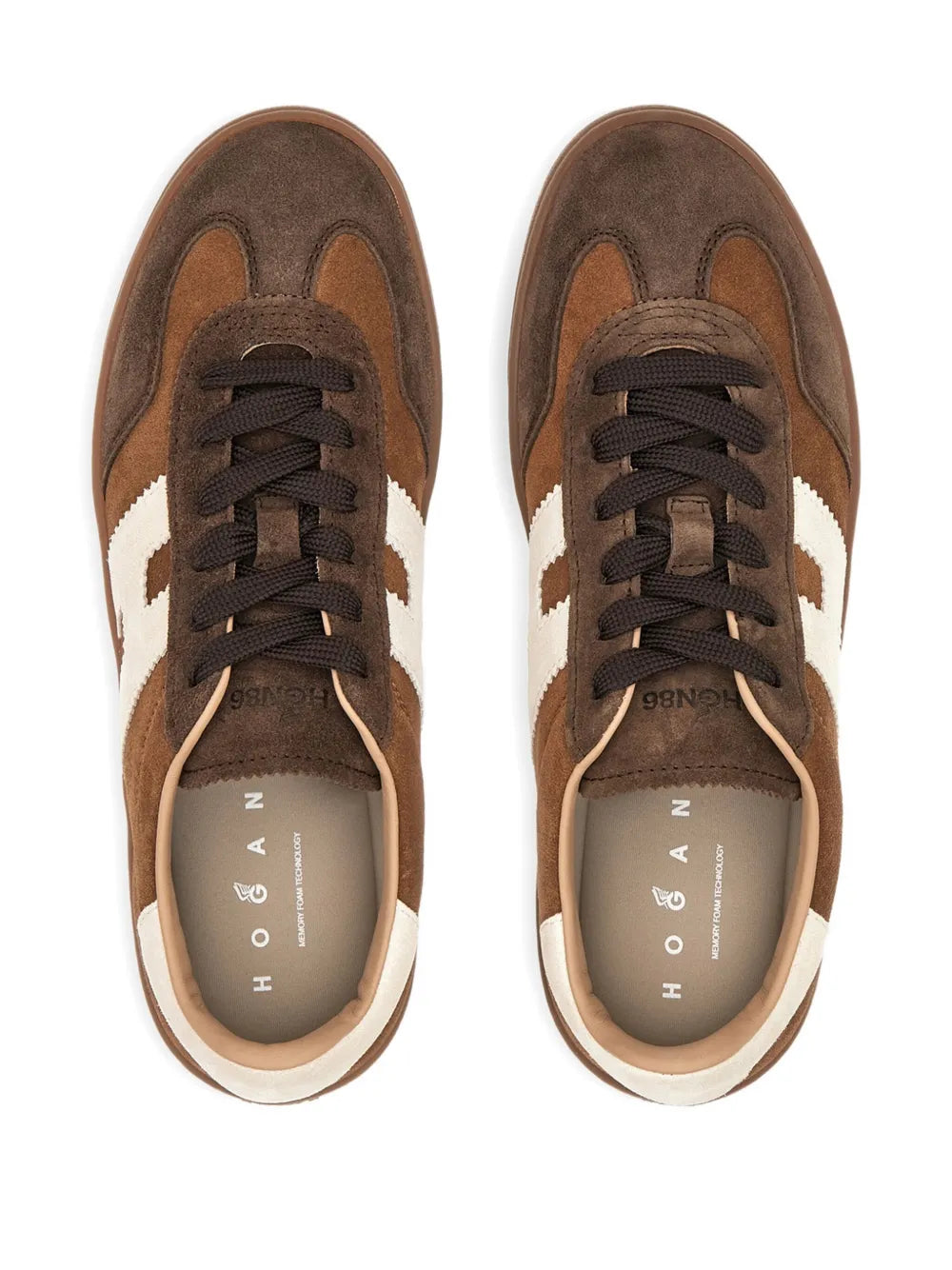 Hogan Cool sneakers pair in brown suede with white panels and dark lace-up