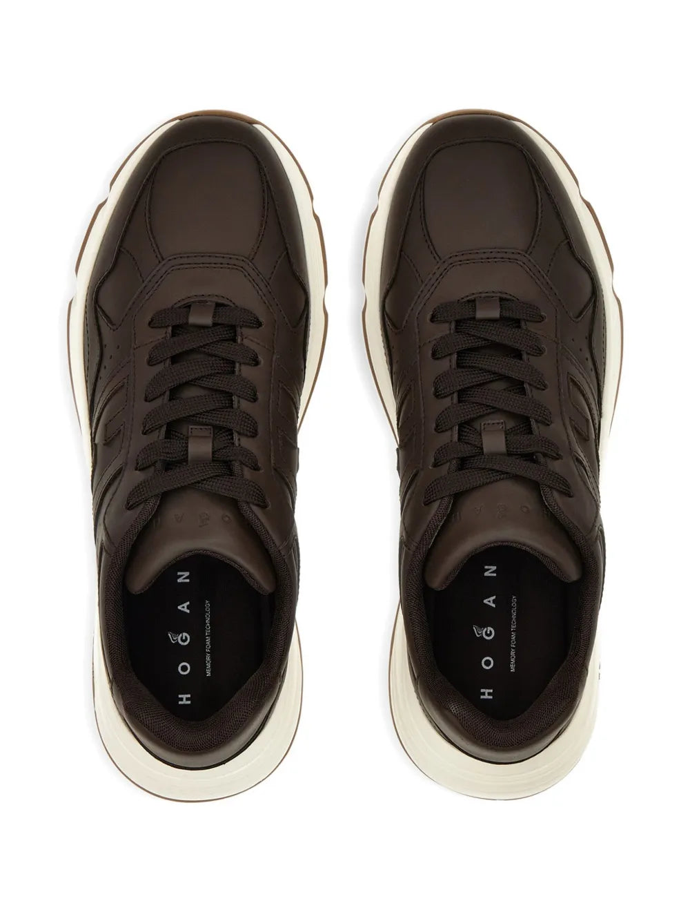 Hogan Hyperlight sneakers, chocolate brown uppers with black laces and Hogan logo