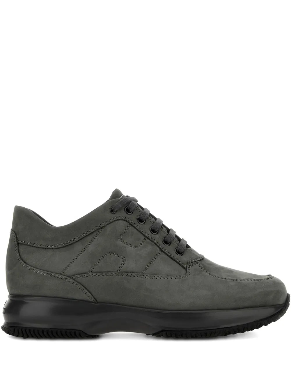 Hogan interactive sneakers in charcoal grey, lace-up, low-profile, rubber sole