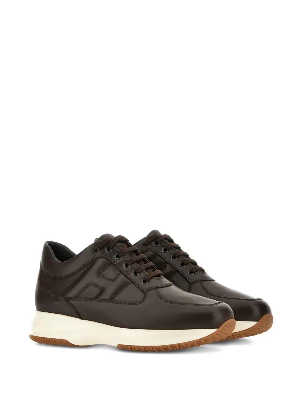 Hogan interactive sneakers, dark brown lace-up upper with white midsole and textured outsole