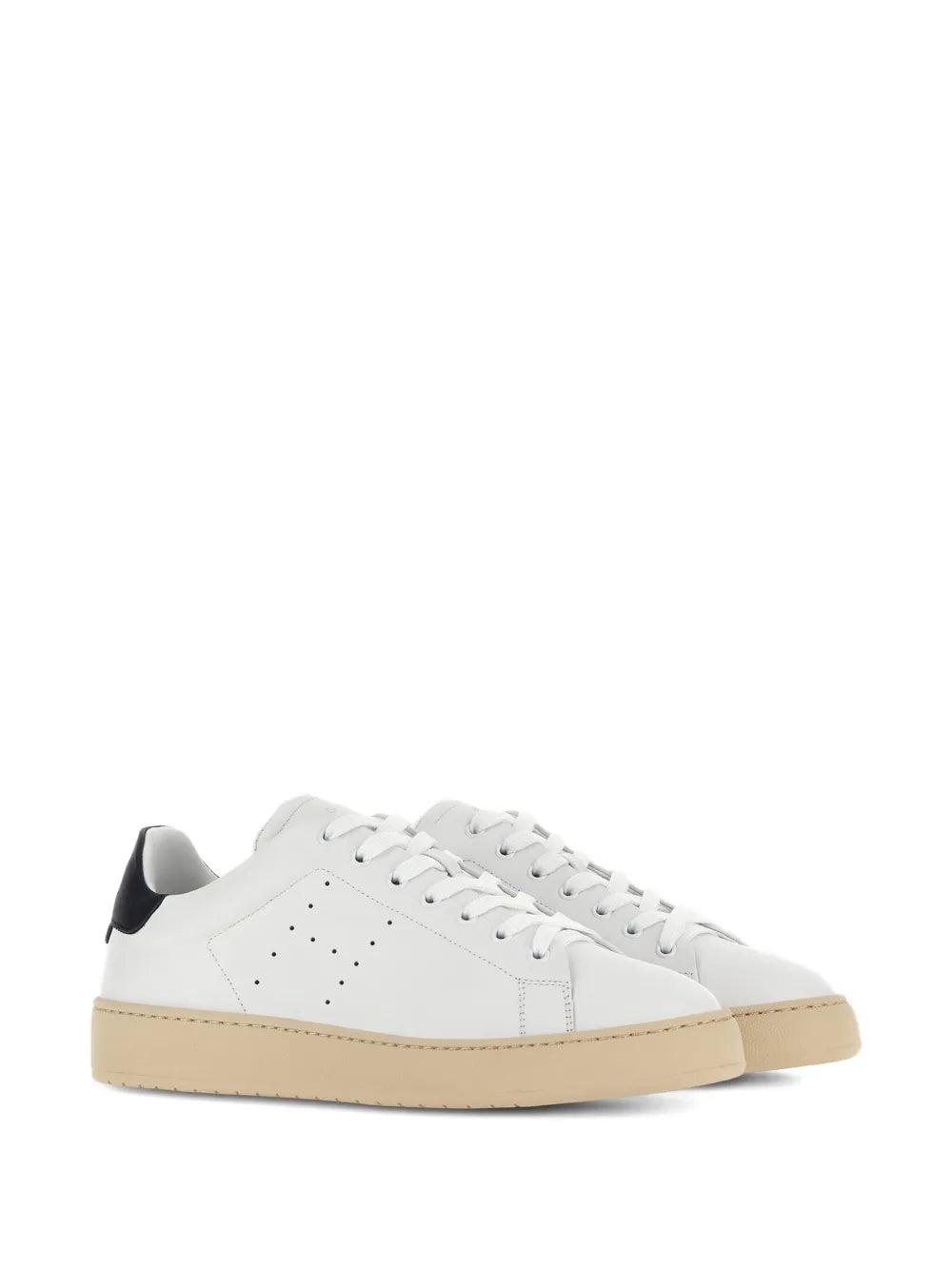 Hogan H672 sneakers, white leather-look with perforated toe, lace-up, tan sole