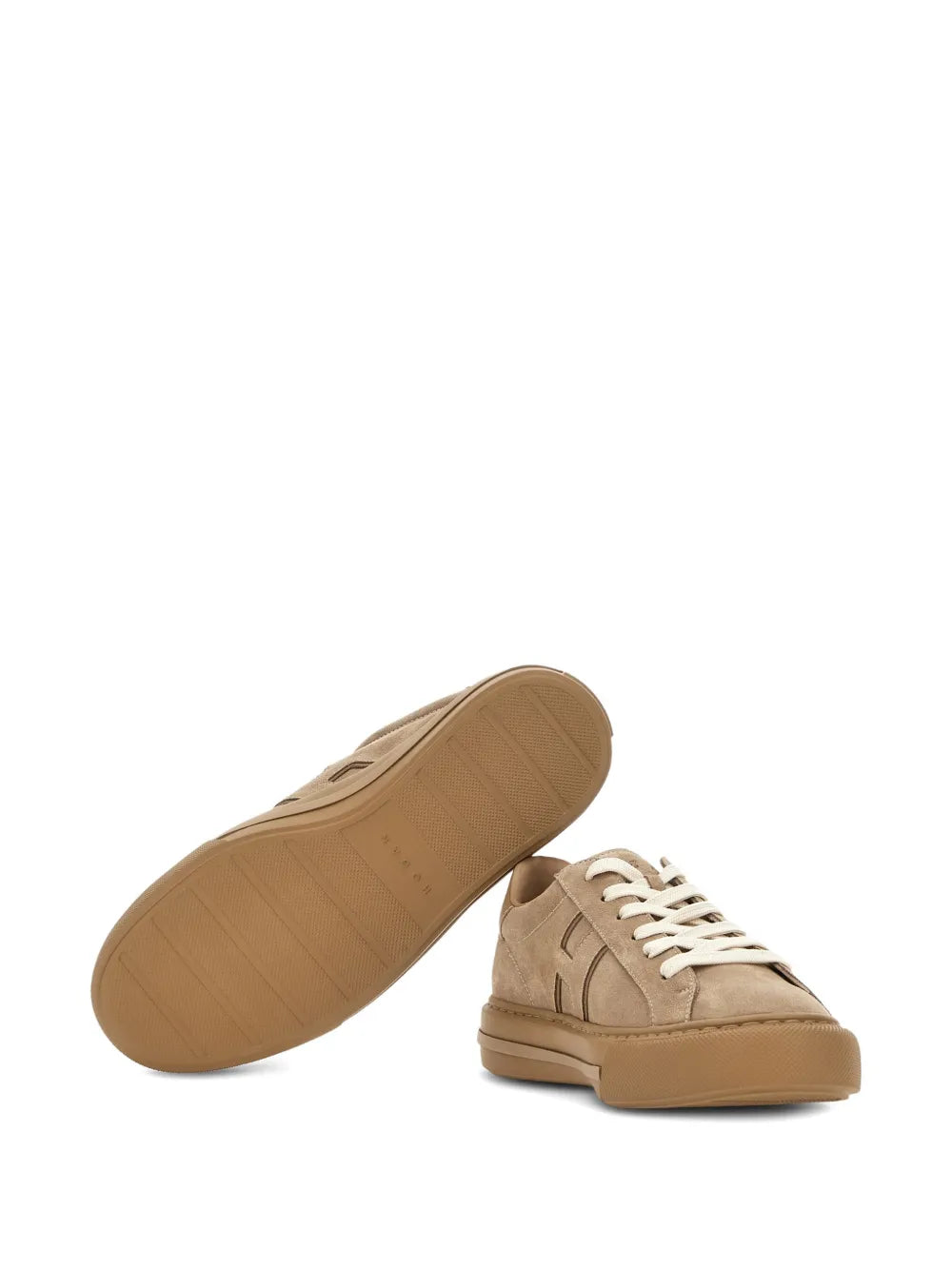 Hogan H691 beige sneakers with white laces and textured gum outsole