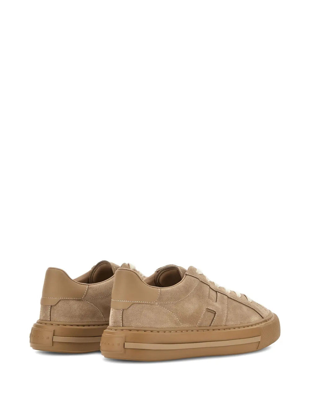 Hogan H691 beige sneakers with rear logo patch and white lace-up
