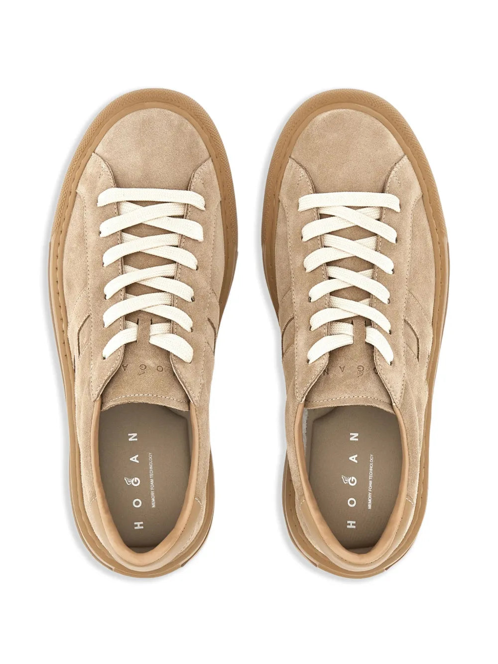 Hogan H691 beige lace-up sneakers with white laces, HOGAN insole branding