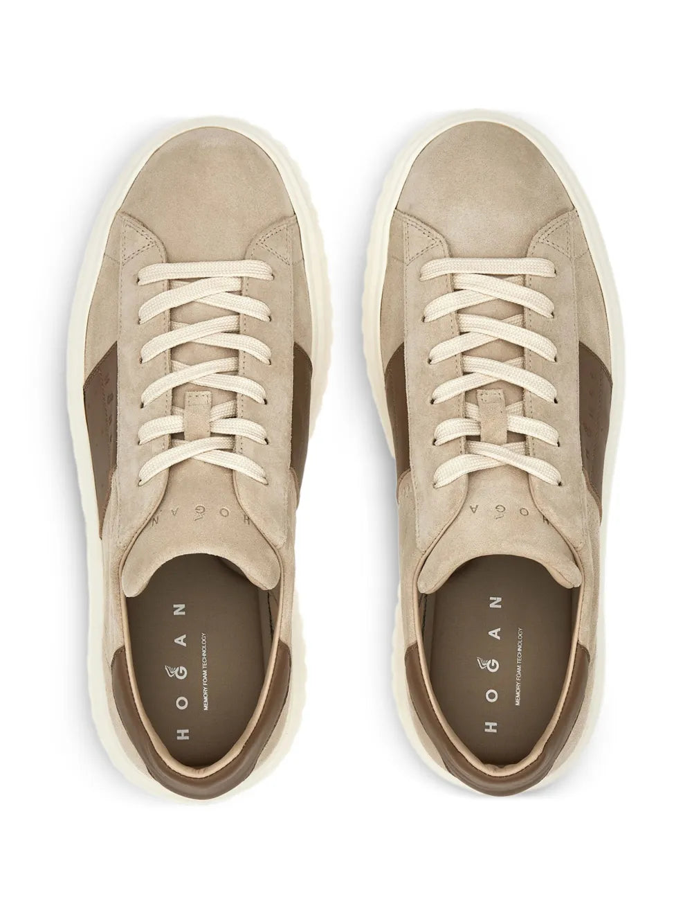 Almond beige Hogan H-Stripes sneakers with lace-up front and inner brand label