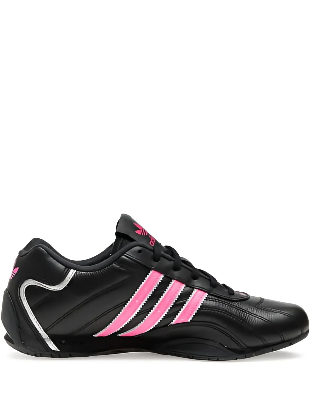 Black adidas Adiracer low-top sneakers with pink 3-Stripes and lace-up front