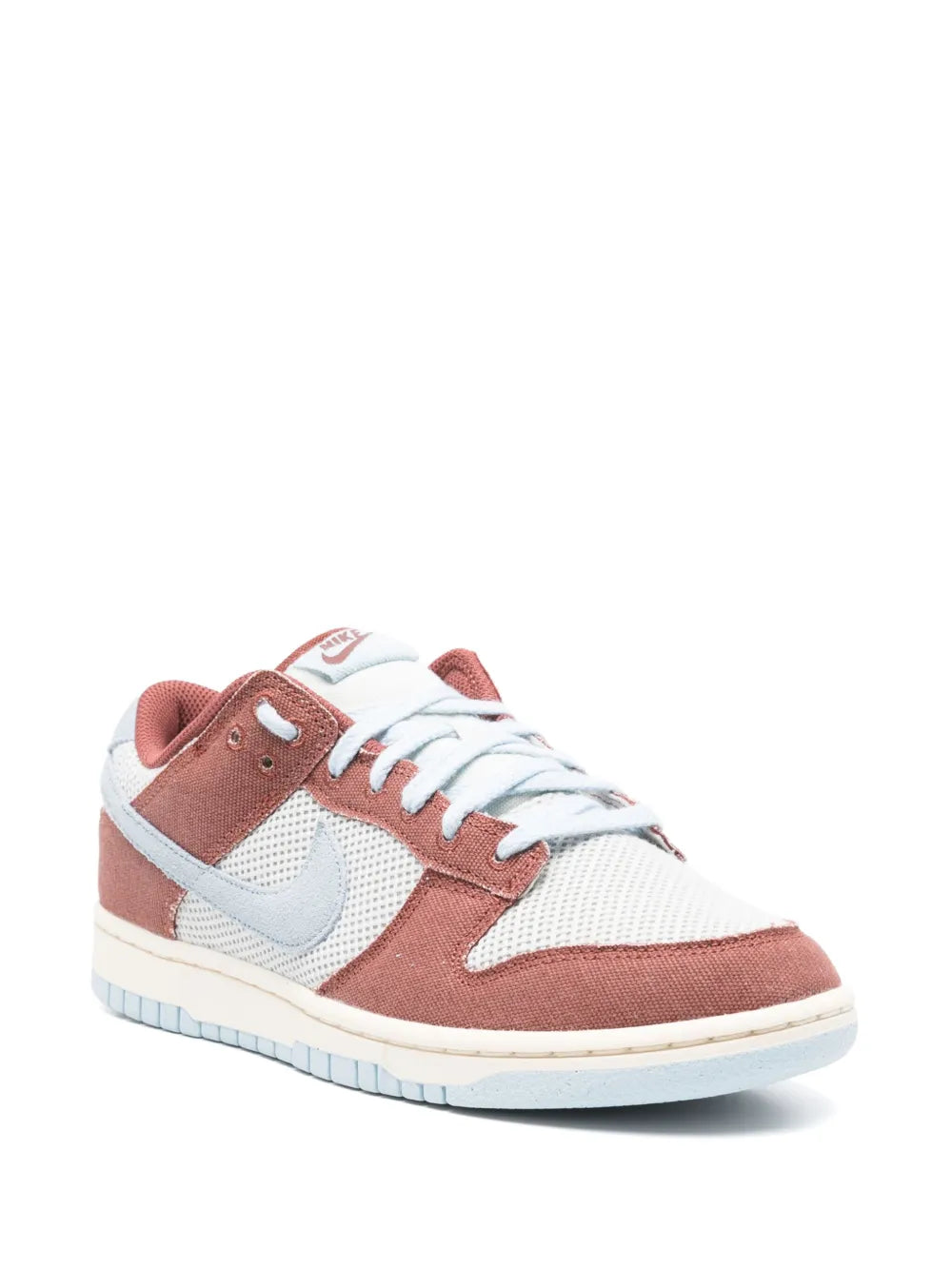 Nike Dunk Low low-top sneakers, mauve brown with white and light blue panels