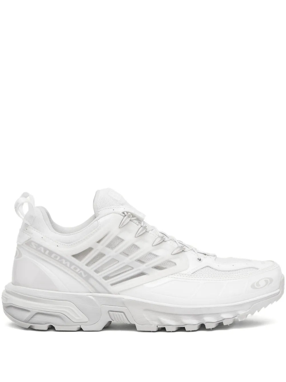 White logo-print sneakers with lace-up front and chunky treaded sole