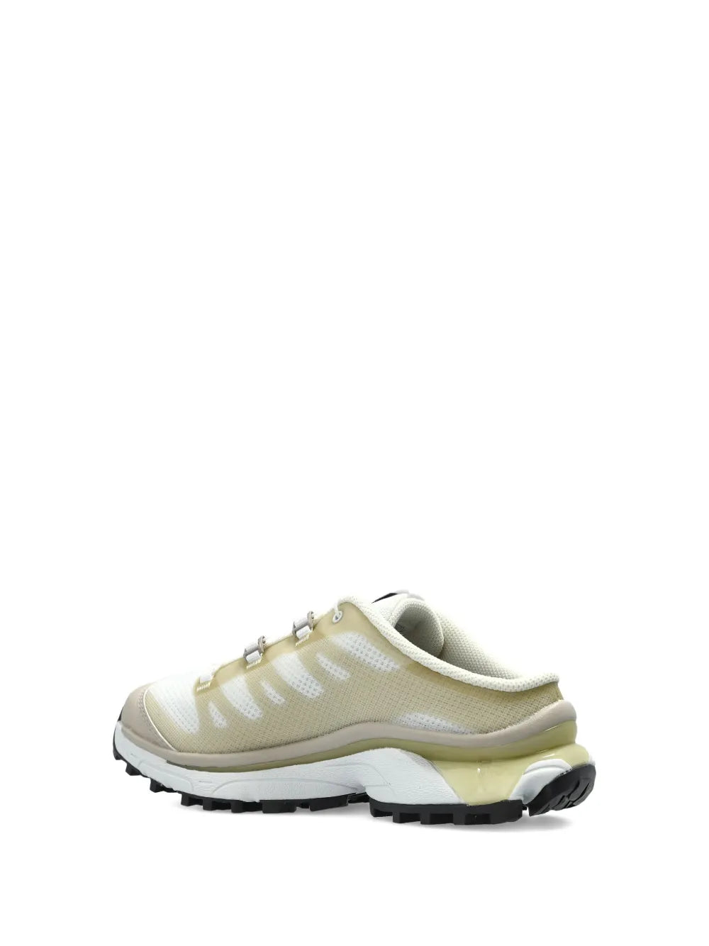Beige low-top sneakers side view with black lug tread outsole