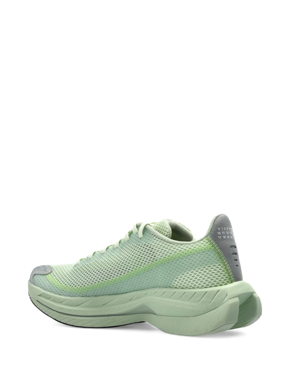 Light green knit-look sneakers with lace-up front and sculpted sidewall sole