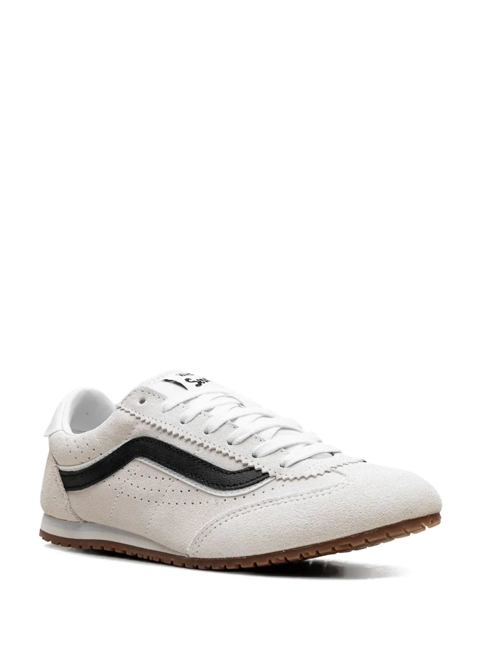 Vans low-top sneakers in off-white with black stripe, lace-up front, gum sole