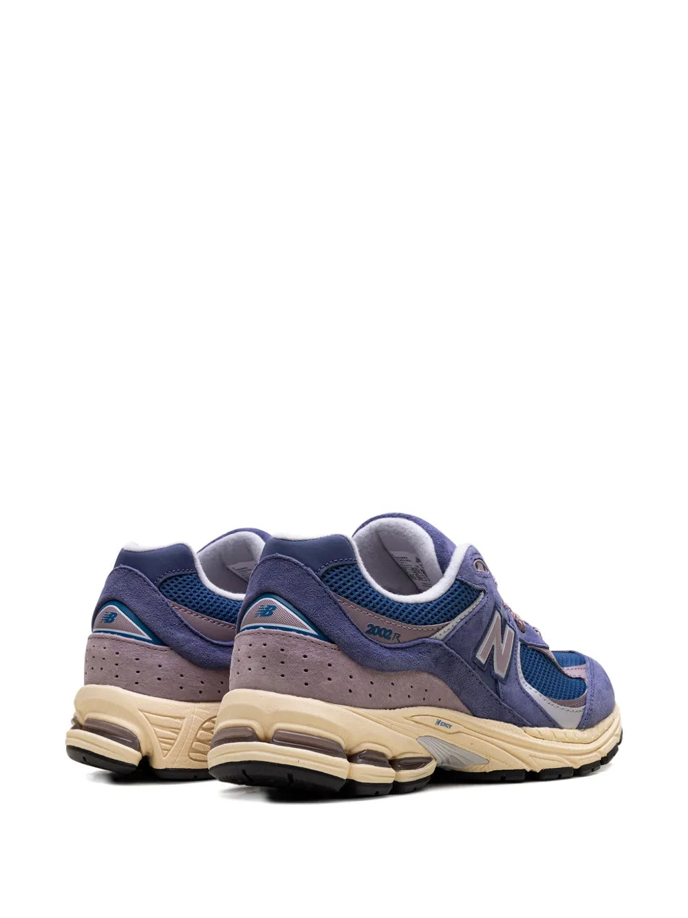 New Balance 2002R Dream State sneakers, rear view in plum purple and tan sole