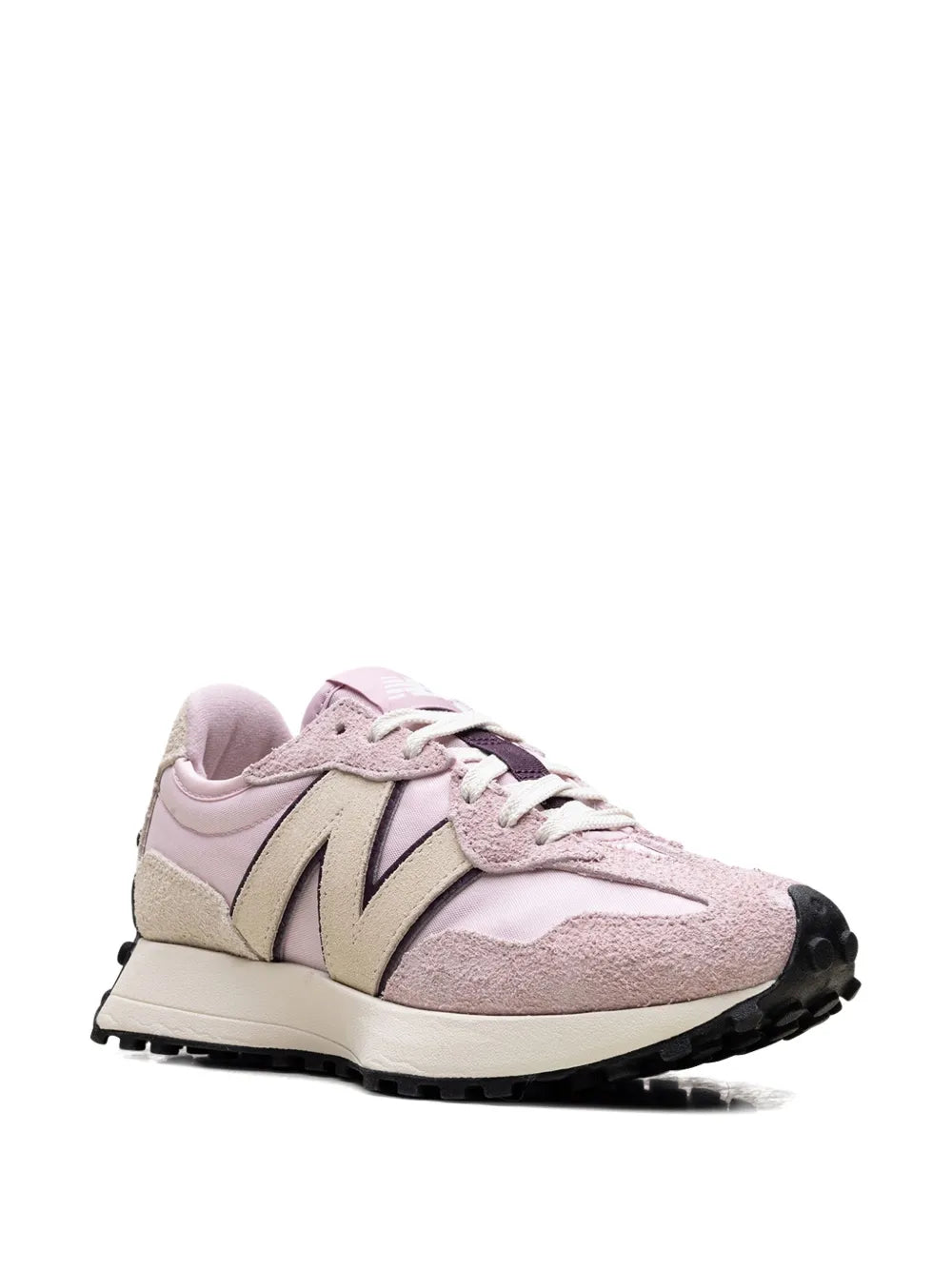 Pink lace-up sneaker with cream N logo and white midsole