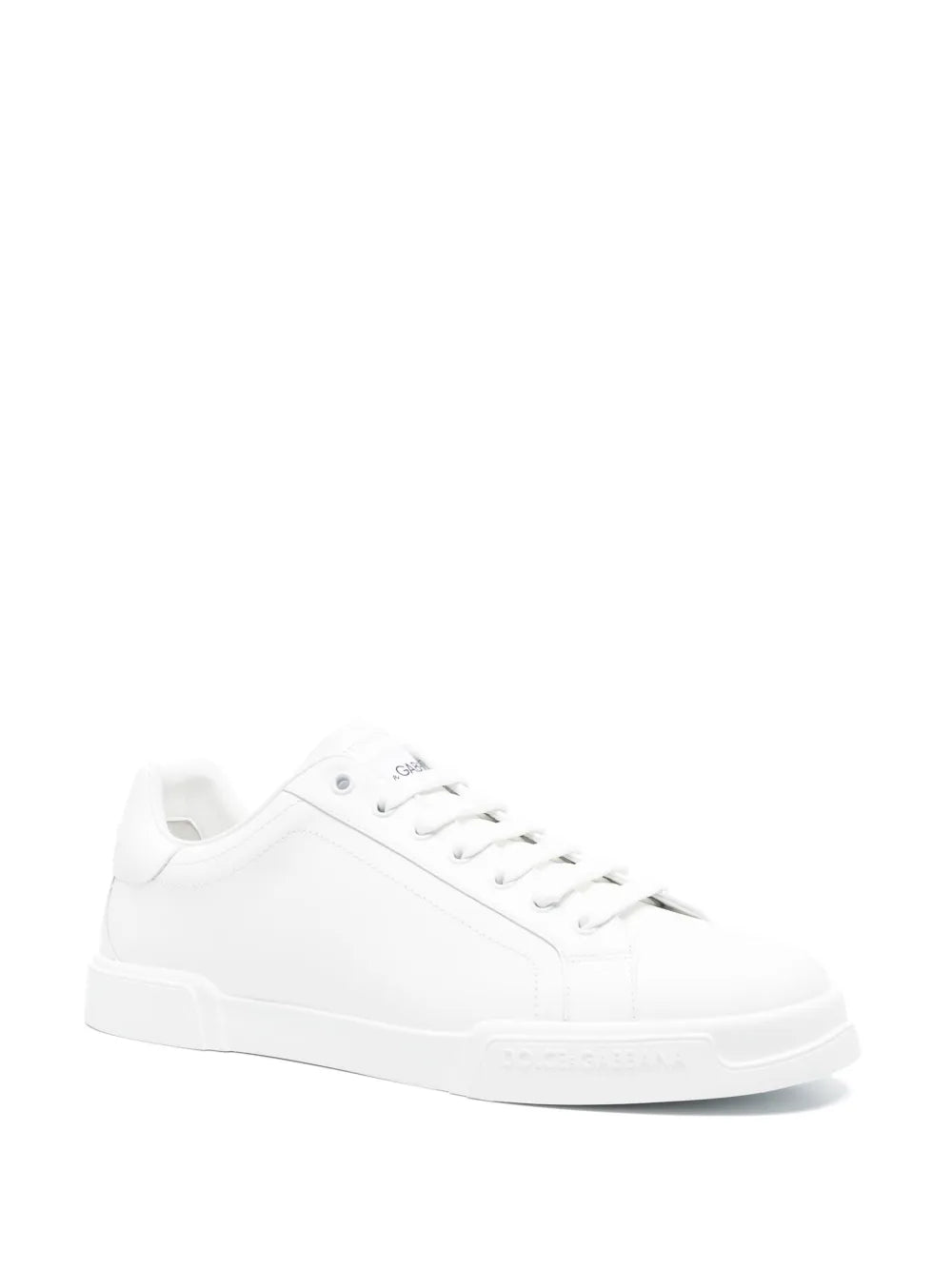 Dolce & Gabbana white leather low-top sneakers, lace-up with metal eyelets