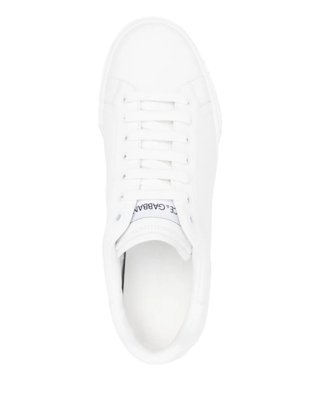 Dolce & Gabbana white leather sneakers, top view with lace-up and logo