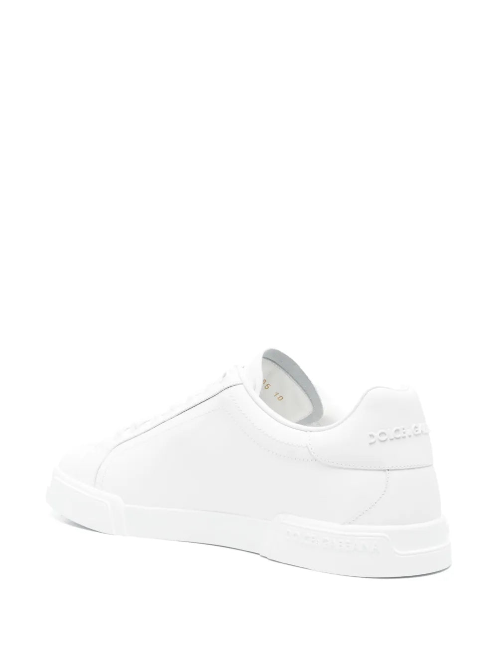 Dolce & Gabbana white leather sneakers, heel view with logo patch on back
