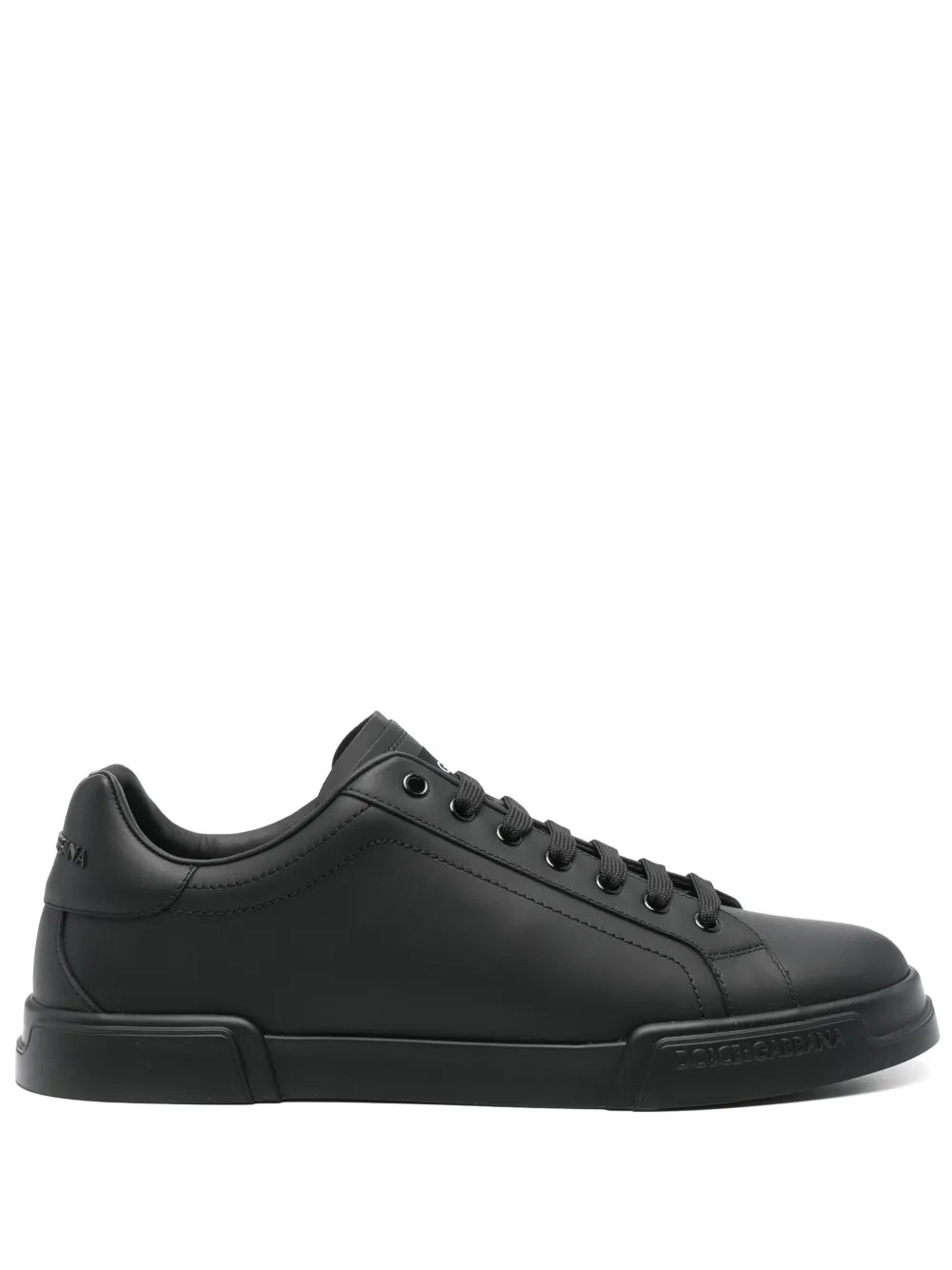 Dolce & Gabbana black leather low-top sneakers, lace-up with rubber sole