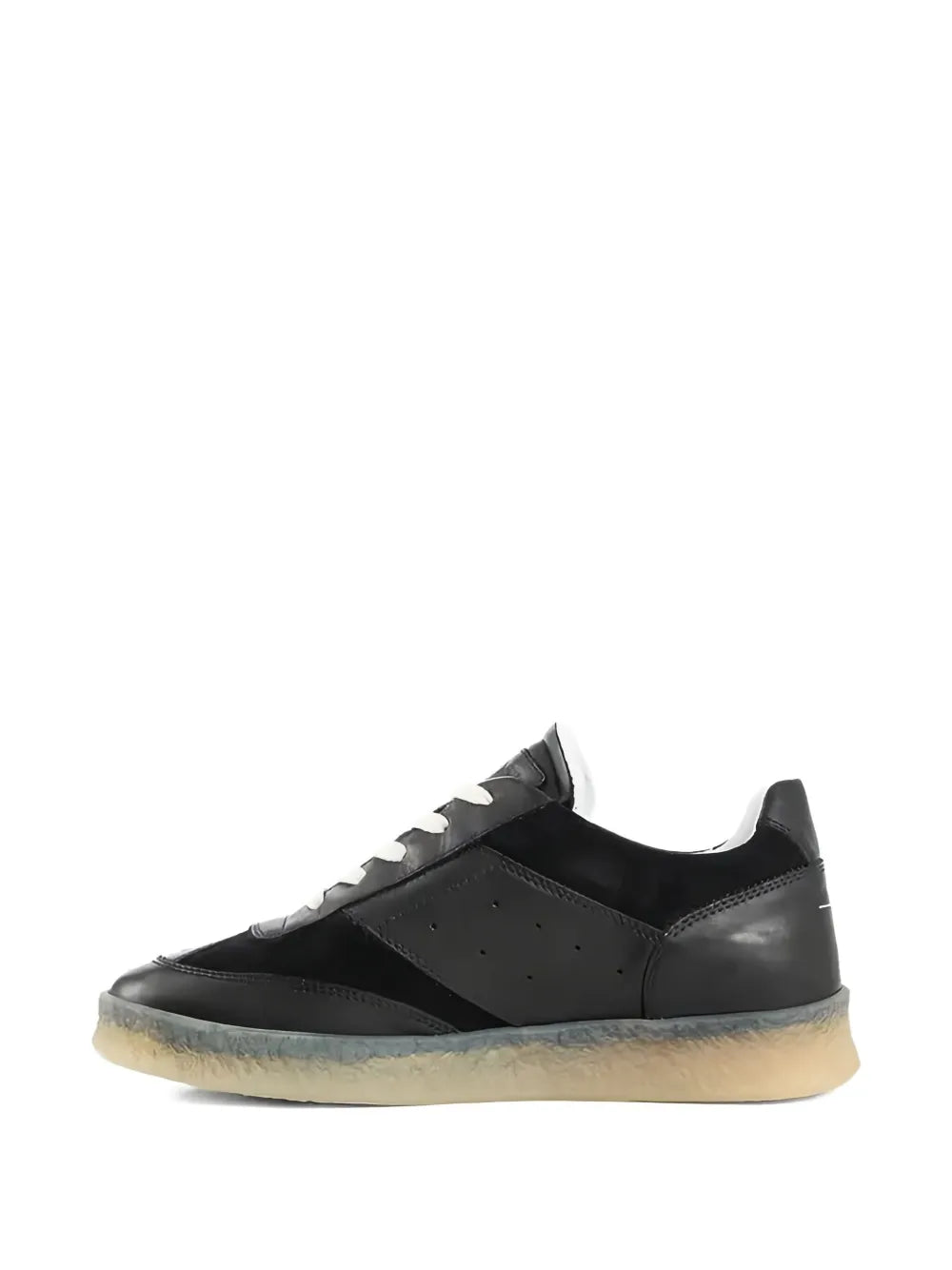 Black leather panelled sneakers with low-cut collar and rubber sole